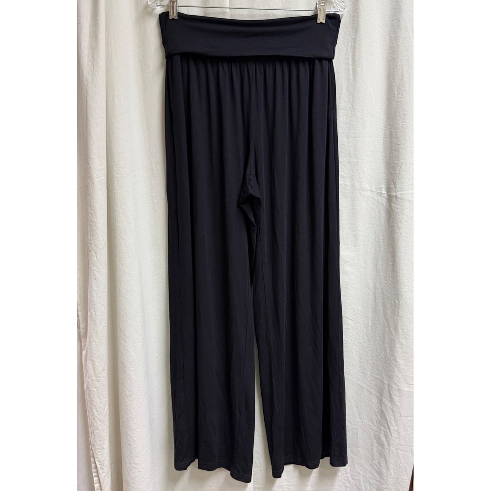 Athleta Black Modal Wide Leg Fold Over Waist Lounge Pants Women M Yoga Stretch